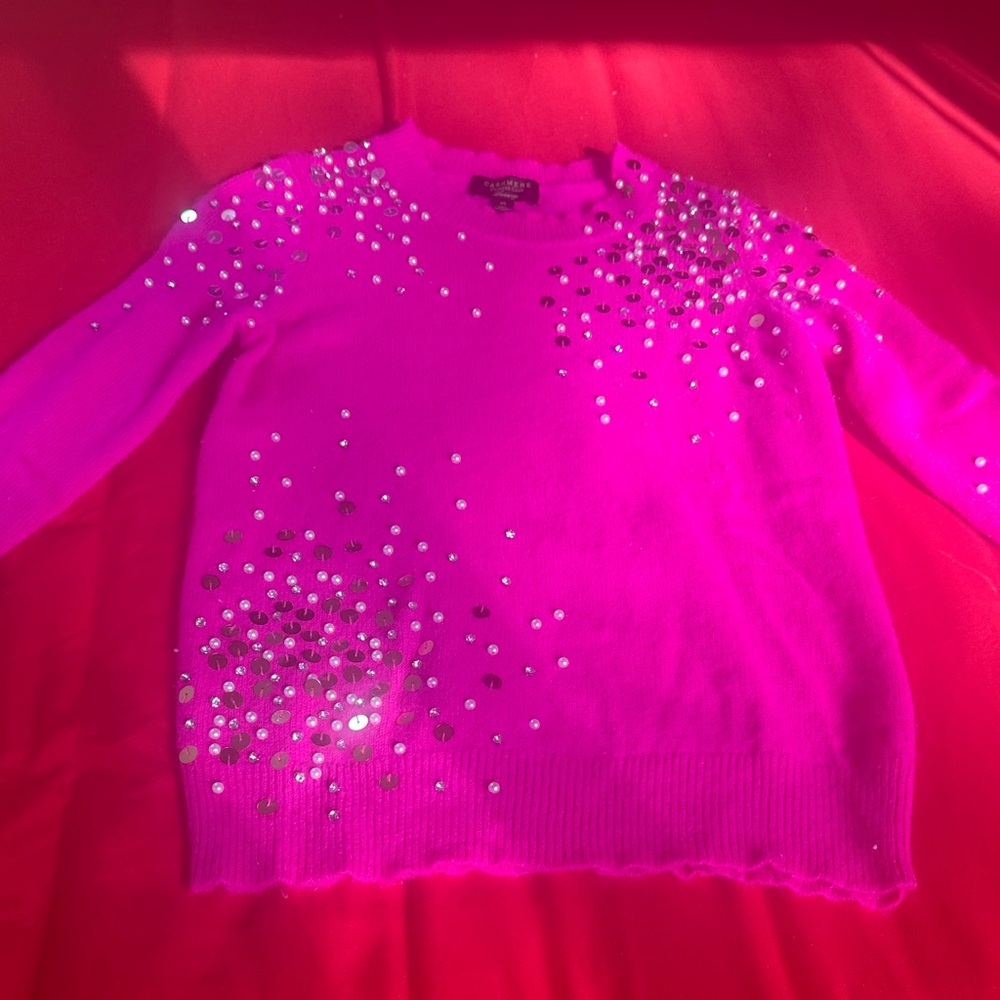 Charter Club Pink Sweater with Silver Sequins